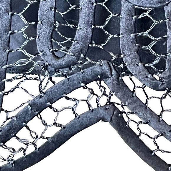 Soulmates Silk Whimsigoth Beaded Crochet Sleeveless Top Soutache Navy Satin sz S - Picture 11 of 16